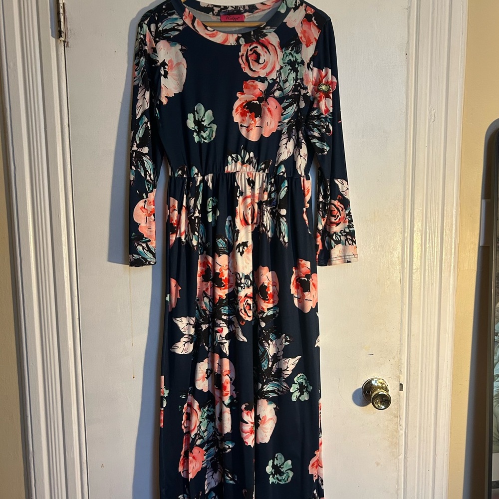 Navy Floral Long Sleeve Dress